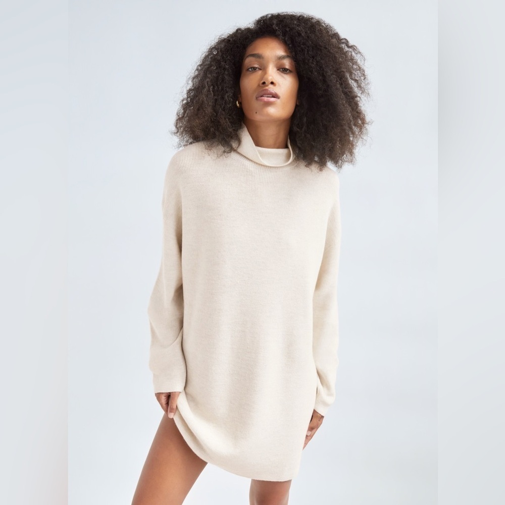 Aritzia Babaton Cozy Cream Turtleneck Sweater Dress